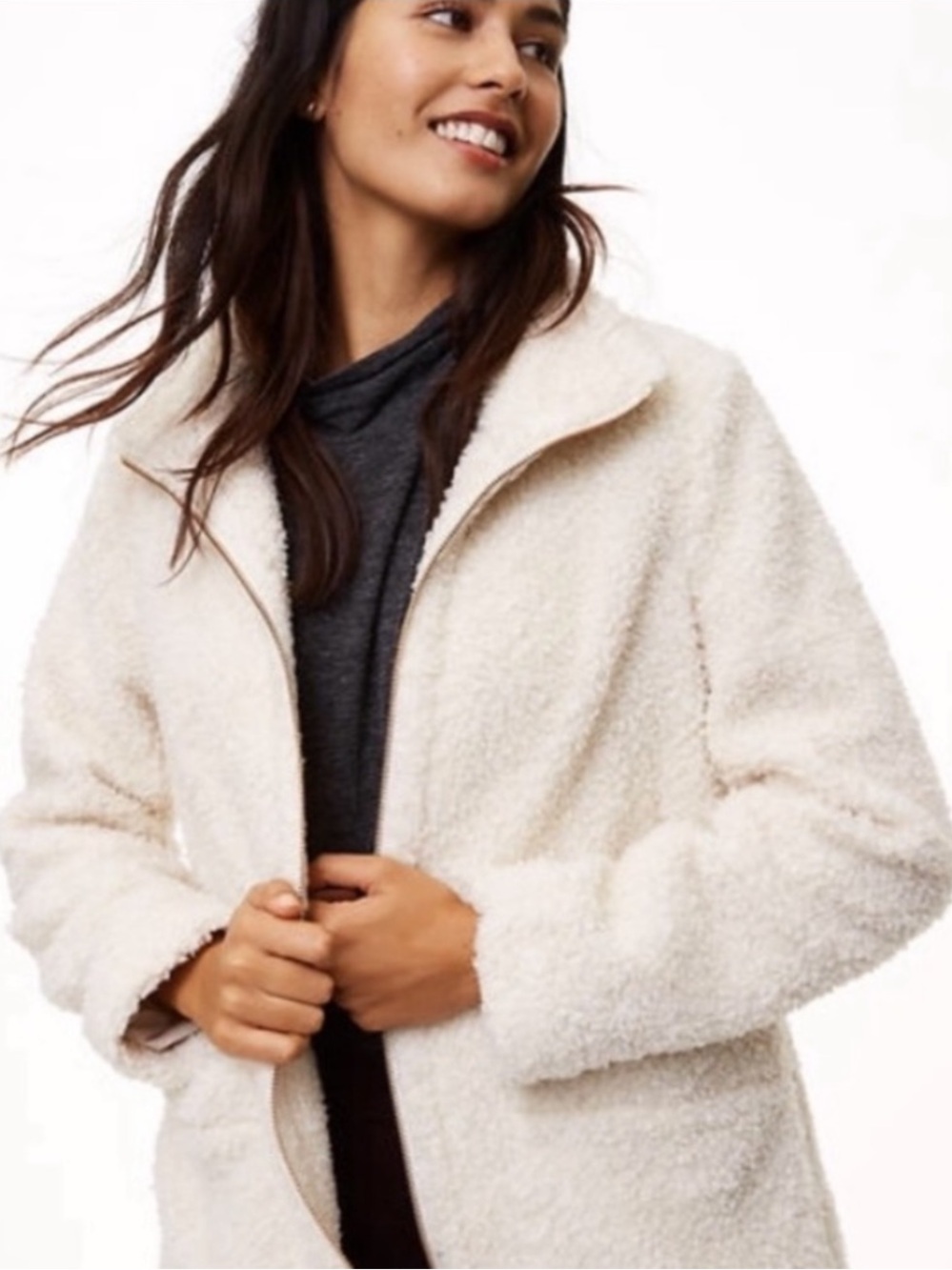 LOFT Cream Teddy Sherpa Jacket
